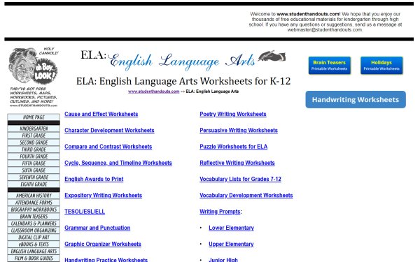 Student Handouts: English Language Arts Resources